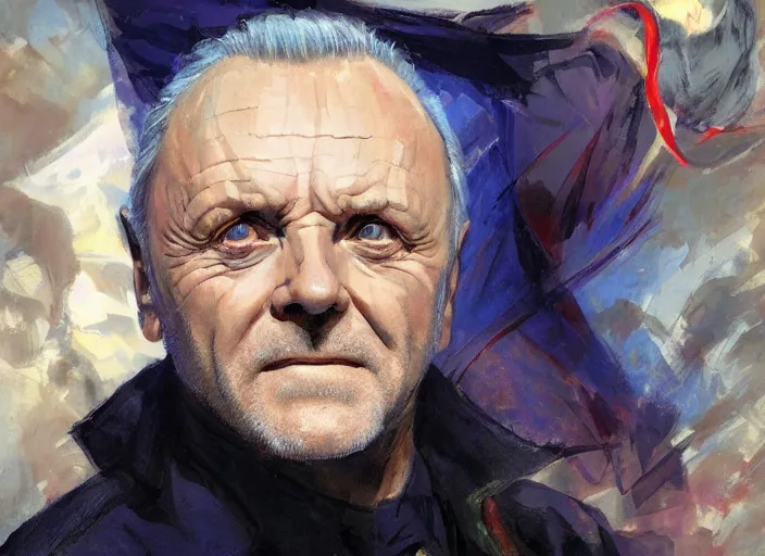 Image similar to a highly detailed beautiful portrait of anthony hopkins as dr strange, by gregory manchess, james gurney, james jean