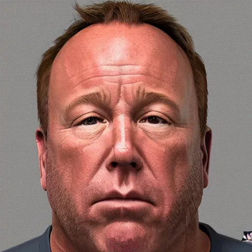 Image similar to alex jones mugshot. photorealistic.