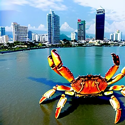Prompt: giant crab attacking manila philippines