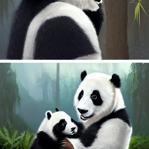 Prompt: an hooded man petting a fluffy cute panda near a river, nature, digital painting, artstation, concept art, soft light, hdri, smooth, sharp focus, illustration, fantasy, intricate, elegant, highly detailed, D&D, matte painting, in the style of Greg Rutkowski and Alphonse Mucha and artemisia, 8k, highly detailed, jurgens, rutkowski, bouguereau, pastoral, rustic, georgic, detailed concept art, illustration, colorful pastel, painting, detail, ultra detailed, digital art, 4K,