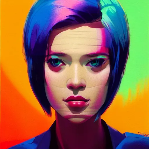 Prompt: hologram punk woman is interested, with cute - fine - face, pretty face, oil slick hair, realistic shaded perfect face, extremely fine details, by realistic shaded lighting, dynamic background, poster by ilya kuvshinov katsuhiro otomo, magali villeneuve, artgerm, jeremy lipkin and michael garmash and rob rey, and silvain sarrailh