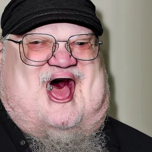 Image similar to george rr martin screaming at computer