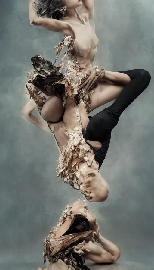 Image similar to hyperrealistic glamorous beautiful female dancer by ken brower and deborah ory of nyc dance project, surrealistic, lois greenfield, lord of the rings, neon, castle, thousand hands, beautiful dynamic dramatic moody lighting, beautiful intricate face, volumetric, shadows, artgerm, alphonse mucha, greg rutkowsky, cinematic atmosphere, octane render, 8 k