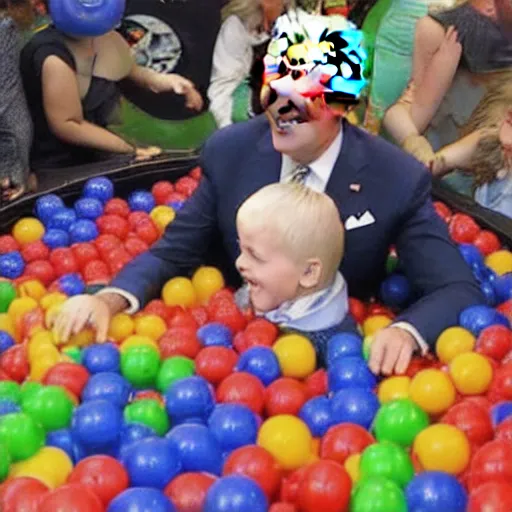 Image similar to joe biden playing in a ball pit