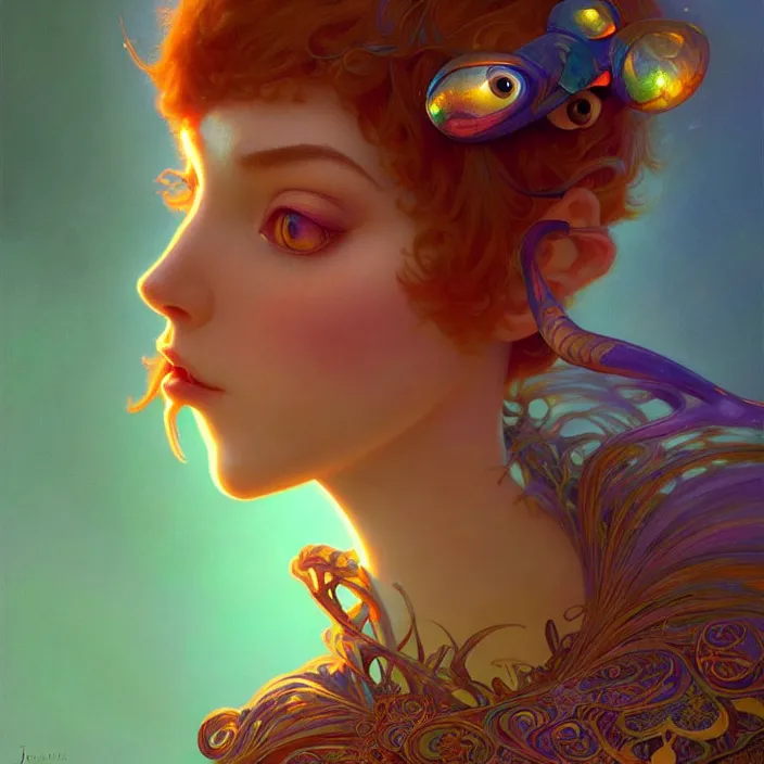 Prompt: psychedelic Pixar character, diffuse lighting, fantasy, intricate, elegant, highly detailed, lifelike, photorealistic, digital painting, artstation, illustration, concept art, smooth, sharp focus, art by John Collier and Albert Aublet and Krenz Cushart and Artem Demura and Alphonse Mucha