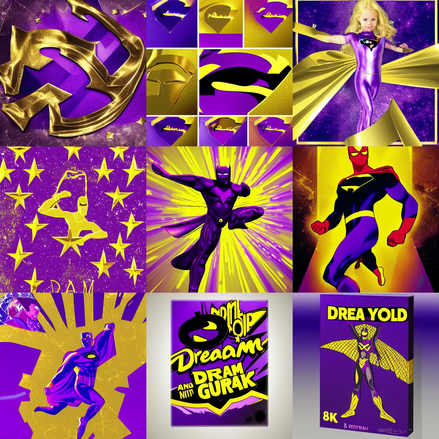 Image similar to !dream gold and purple superhero, 8k ,