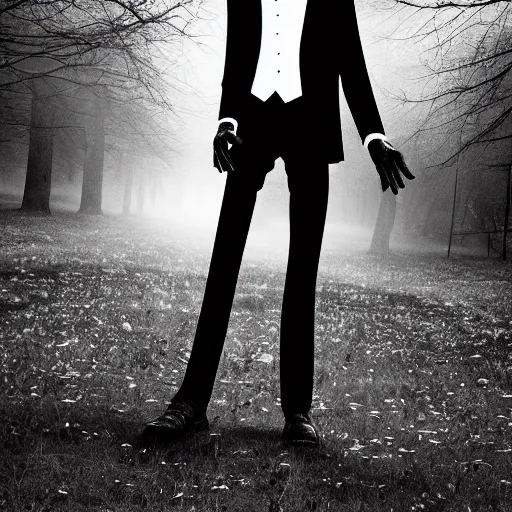 Prompt: slenderman black and white photo, amateur photography