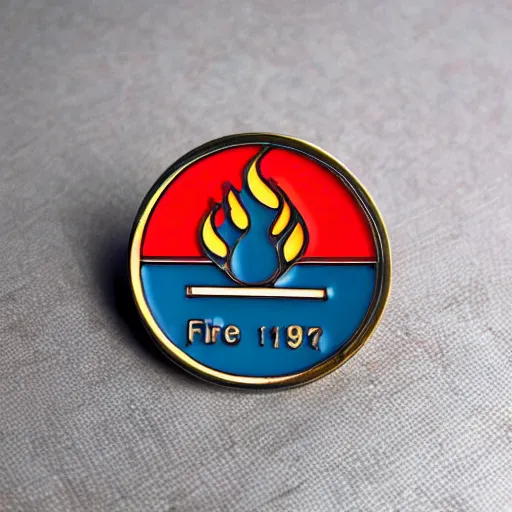 Image similar to a photo of a retro 1 9 7 0 s minimalistic clean fire warning enamel pin, studio lighting, behance