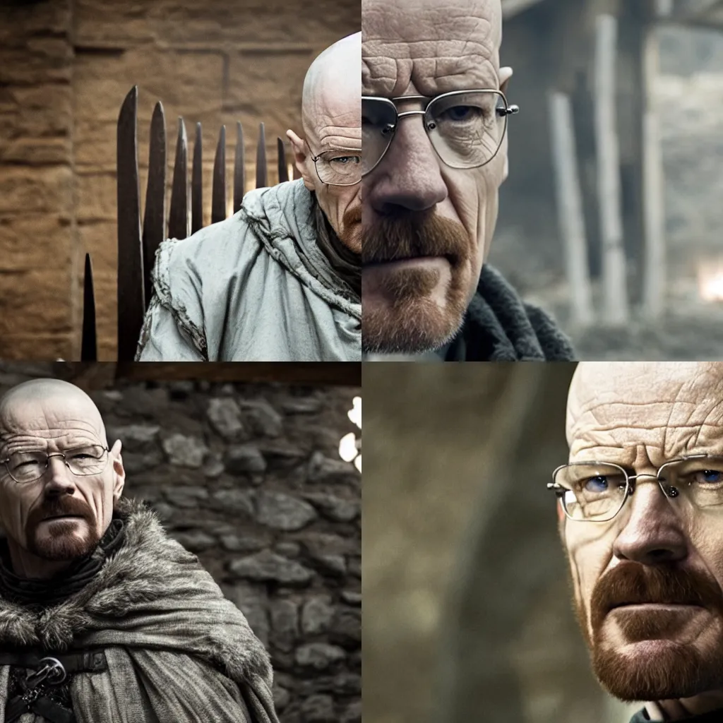 Prompt: a still of Walter White in Game of Thrones