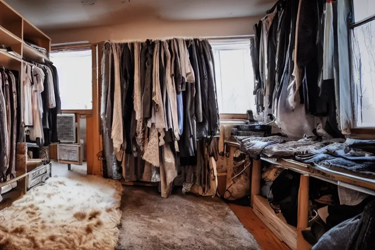 Image similar to wardrobe with winter inside, cinematic, wide angle