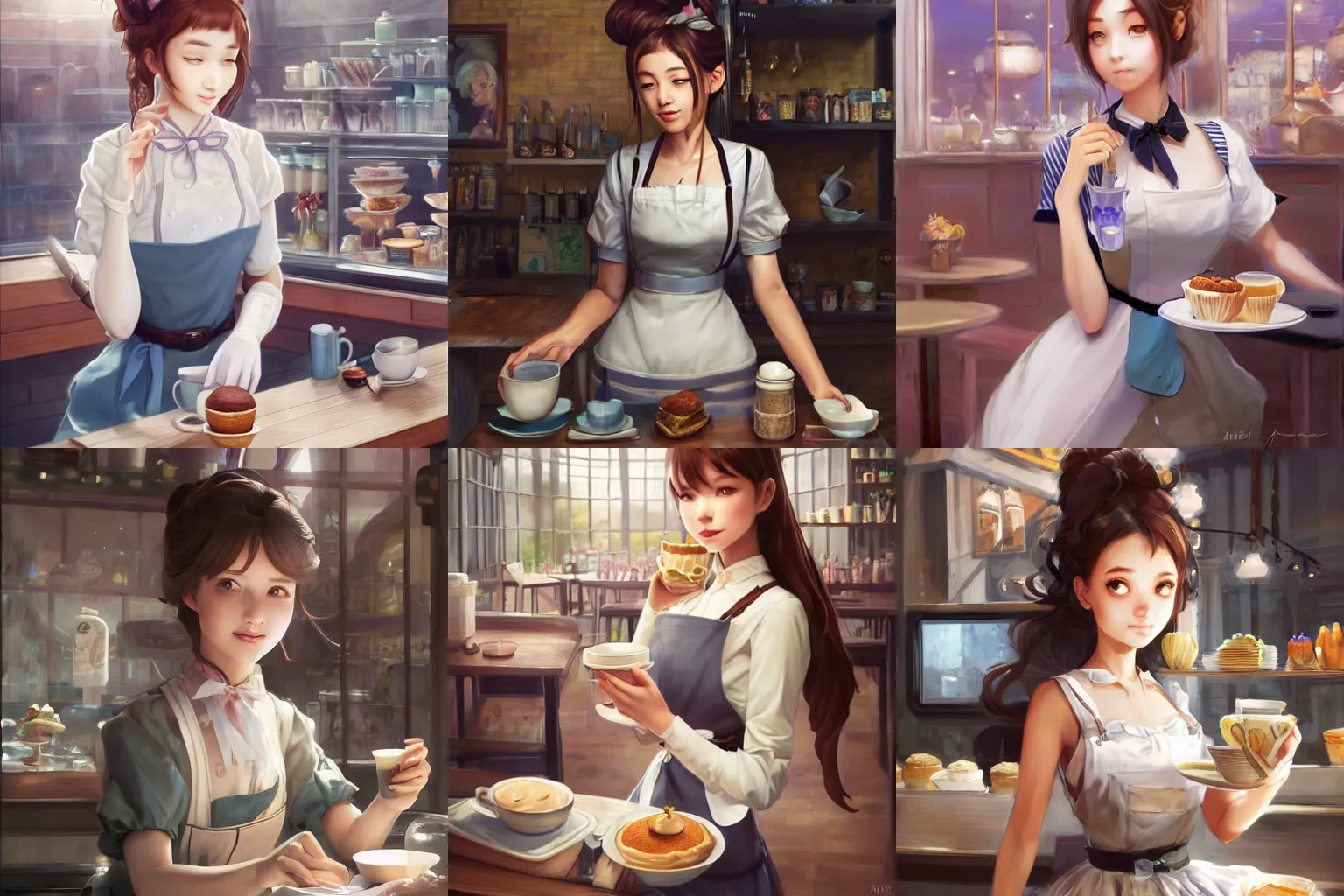 Prompt: a beautiful maid girl working in a cafe | | cute - fine - face, pretty face, fine details by stanley artgerm lau, wlop, rossdraws, james jean, andrei riabovitchev, marc simonetti, and sakimichan, trending on artstation