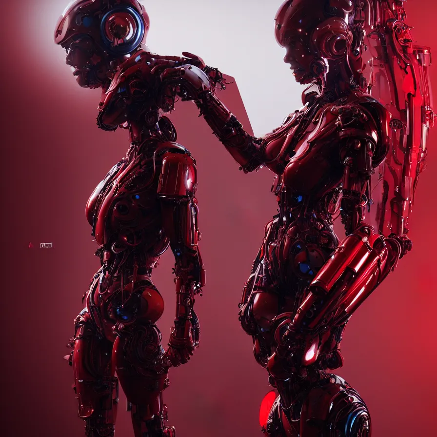 Prompt: portrait, super hero pose, woman red biomechanical dress, inflateble shapes, wearing epic bionic cyborg implants, masterpiece, intricate, biopunk futuristic wardrobe, highly detailed, art by akira, mike mignola, artstation, concept art, background galaxy, cyberpunk, octane render