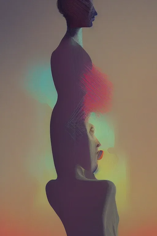 Image similar to woman wearing oculus and digital glitch head edward hopper and james gilleard, zdzislaw beksisnski, higly detailed