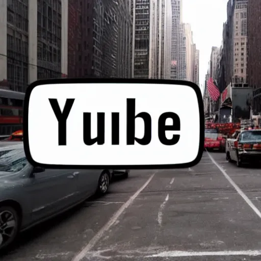 Prompt: a youtube logo walking in the streets of new york