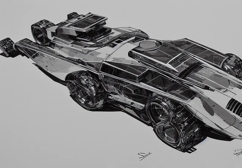 Prompt: isometric view of a futuristic Ferrari tank by syd mead