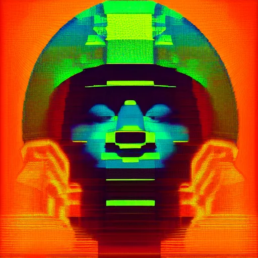 Prompt: MF DOOM, pixel sorting, glitch art, vaporwave, portrait, painting