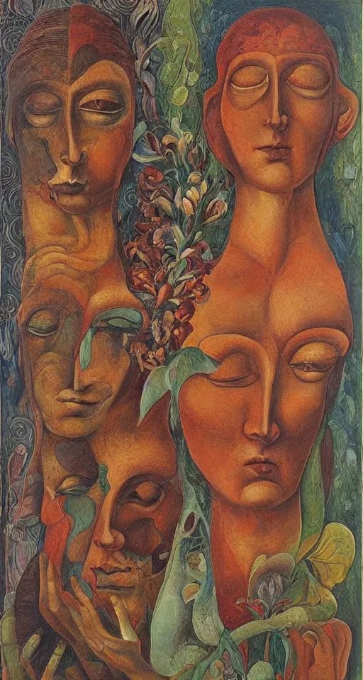 Image similar to floral portrait of man and woman by wojciech siudmak and ernst fuchs, oil on canvas