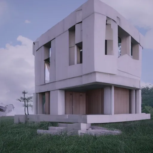 Image similar to 3 d, cute, white, ecobrutalist mansion, blender render, 3 d render, unity, nintendo, octane render, high res, outdoor lighting, kawaii house, beautiful, archiving, video game art