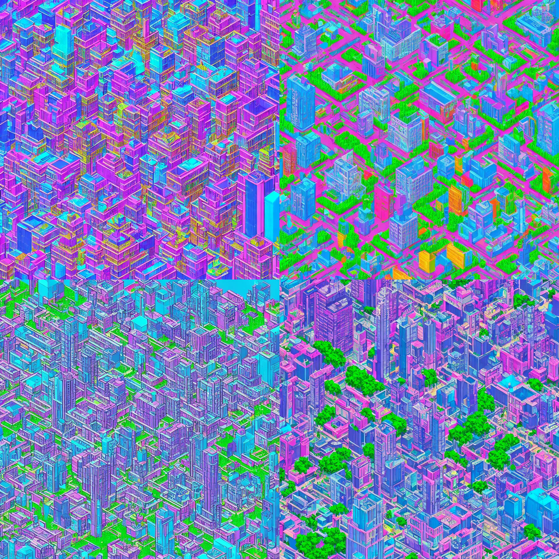 Prompt: vaporwave city, stylized as pixel art
