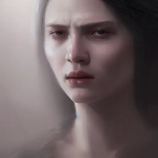 Image similar to portrait of a woman, sad, cry, gloomy, bloody, intricate, elegant, highly detailed, digital painting, artstation, concept art, matte, sharp focus, illustration, octane render, unreal engine, art by aenaluck and roberto ferri and greg rutkowski, epic fantasy, digital painting