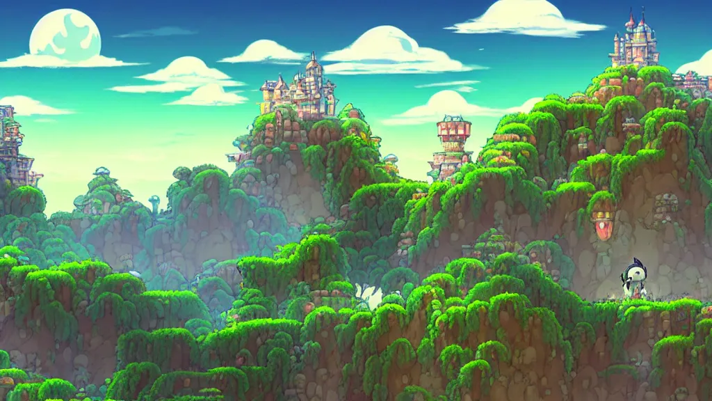 side scrolling castle landscape, studio ghibli, sharp, | Stable Diffusion