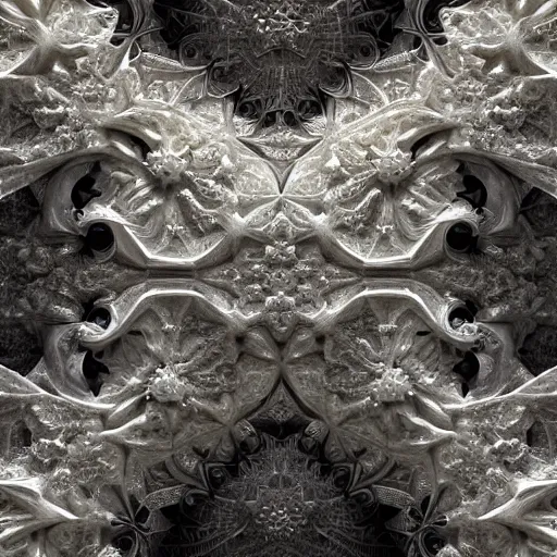 Prompt: a beautiful octane render of a massive sprawling fractal cathedral exterior populated by mandelbrot fractals, unreal engine, carved ivory, white, volumetric lighting, hyperrealistic, sharp, glowing, carved marble, opalescent, carved soap, depth of field, sacred geometry, religious, angelic, catholicpunk, photorealism, 8 k, ultra detailed