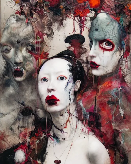 Prompt: sisters of parvos, hauntingly surreal, gothic, rich deep colours, painted by francis bacon, adrian ghenie, james jean and petra cortright, part by gerhard richter, part by takato yamamoto. 8 k masterpiece.