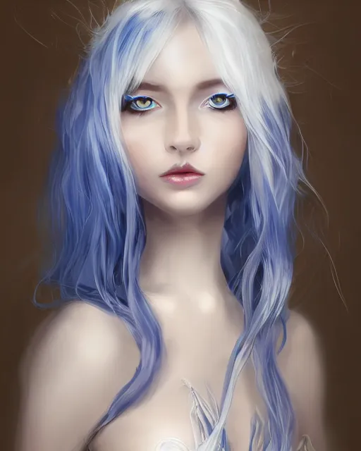 Prompt: A beautiful mysterious girl with cobalt-blue eyes and silky white hair, guitar shape build, her wardrobe is attractive, full body, fantasy art, in the style of Turine Tran, illustration, epic art, fantasy, intricate, elgant, amazing detail, digital painting, artstation, concept art, smooth, sharp focus