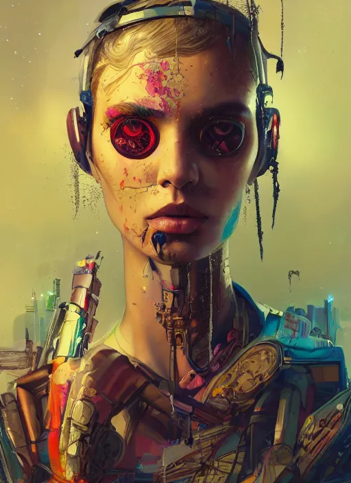 Prompt: beautiful portrait of Lofi cyberpunk jaydayoungan, by Tristan Eaton, Stanley Artgermm, Tom Bagshaw, Greg Rutkowski, Carne Griffiths. trending on DeviantArt, face enhance, hyper detailed, trending on Artstation, 8k, masterpiece, graffiti paint, fine detail, full of color, intricate detail, golden ratio illustration