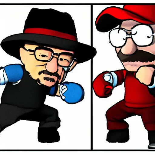 Image similar to a cartoon walter white fighting in smash bros.