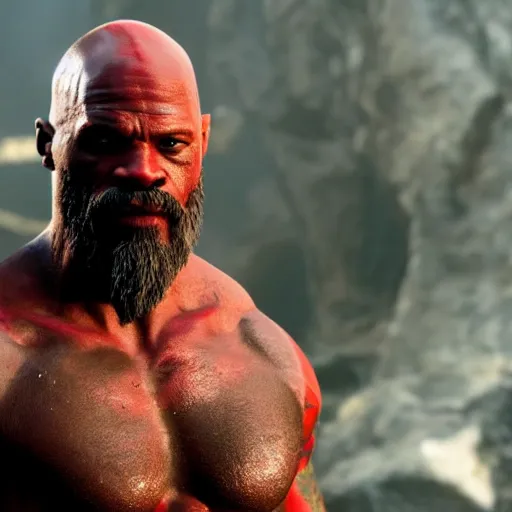 Prompt: Djimon Hounsou as kratos, 8k, cinematic, unreal engine