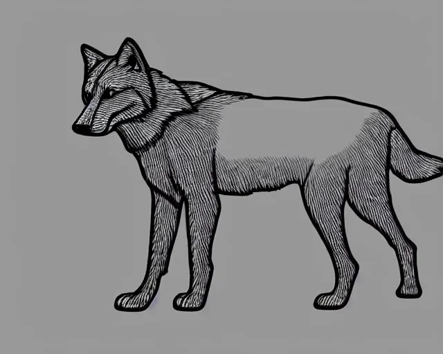 Prompt: professional digital art of a full-body outline of a wolf, very simple, minimalist, no color, high quality, HD, 8K,