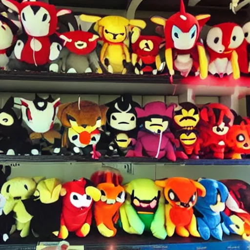 Prompt: devilish - looking demon plushies being sold at an amusement park