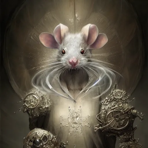 Image similar to front shot of an alchemist rat wearing a white coat, intricate, elegant, highly detailed, centered, concept art, smooth sharp focus, artgerm, Tomasz allen Kopera, Peter Mohrbacher