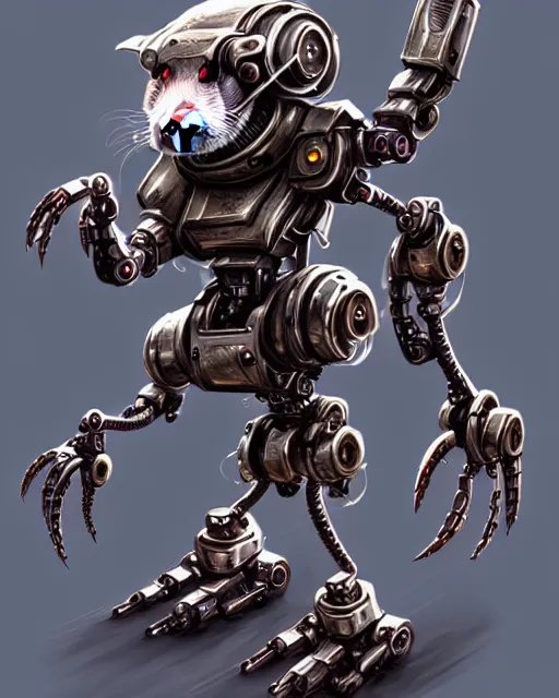 Image similar to mechanical ferret dungeons and dragons metalic robot creature, d & d digital ferret character illustration, artstation trending robot ferret render, intricate, sharp focus, hyper detailed, digital painting, matte, d & d strange cute mech robot ferret character, masterpiece