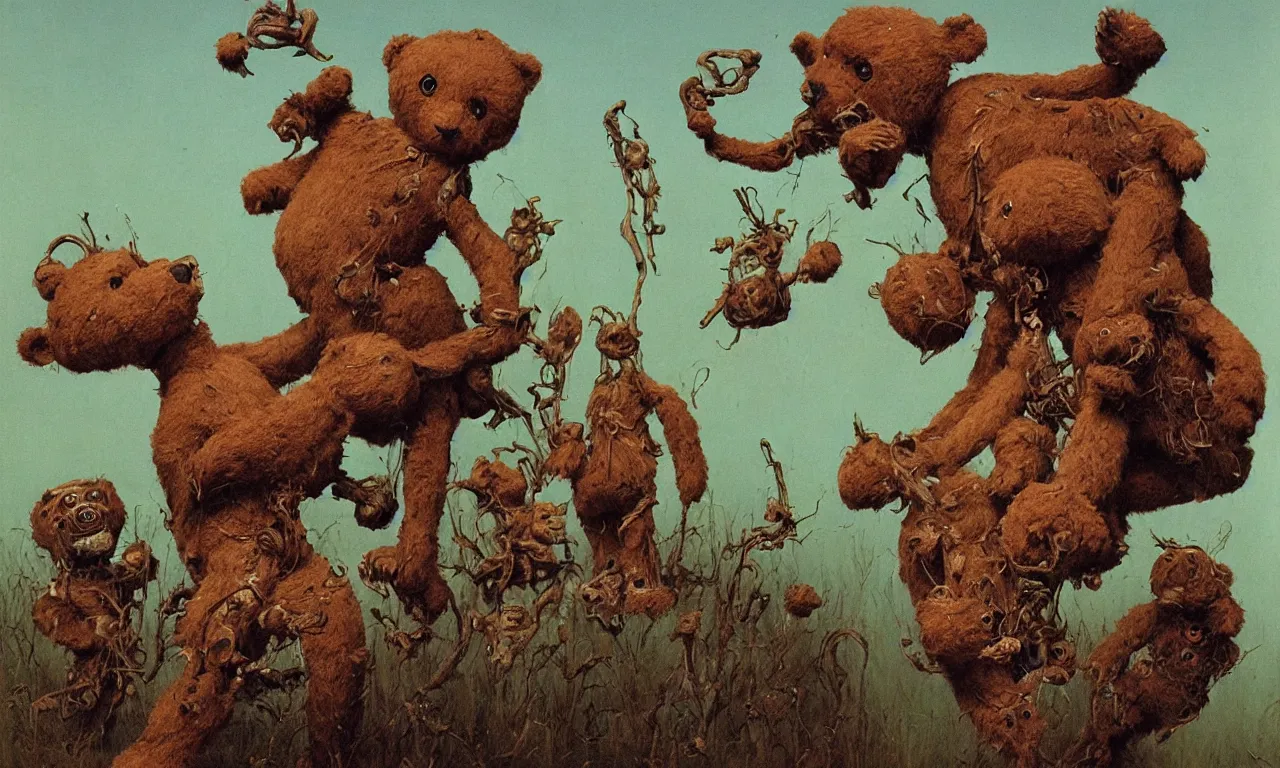 Prompt: a teddy bear production of die walkure, body horror, by gerard brom, zdzisław beksinski and ansel adams technicolor