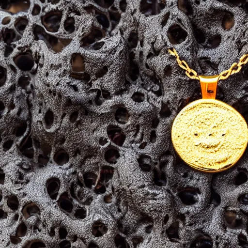 Image similar to a gold chain, surrounded by molten lava