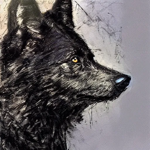 Image similar to a portrait of a black wolf, art by Guy Denning, matte painting, high detail, award winning, photorealistic