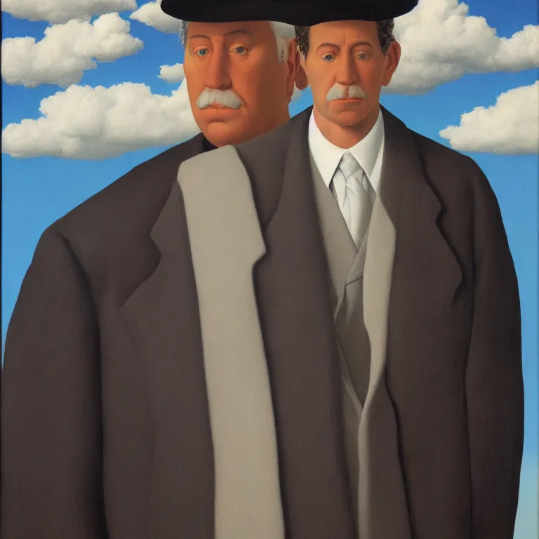 Prompt: portrait of mister cloud by rene magritte, detailed painting, hd, hq, high resolution, high detail, 4 k, 8 k