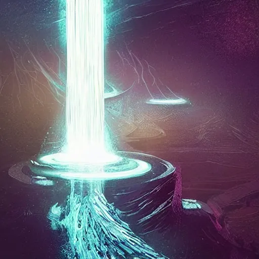 Prompt: “the Beacons of the Cascading Light Relay, light flowing like water, surreal, beautiful concept art by Noah Bradly and CG Society”