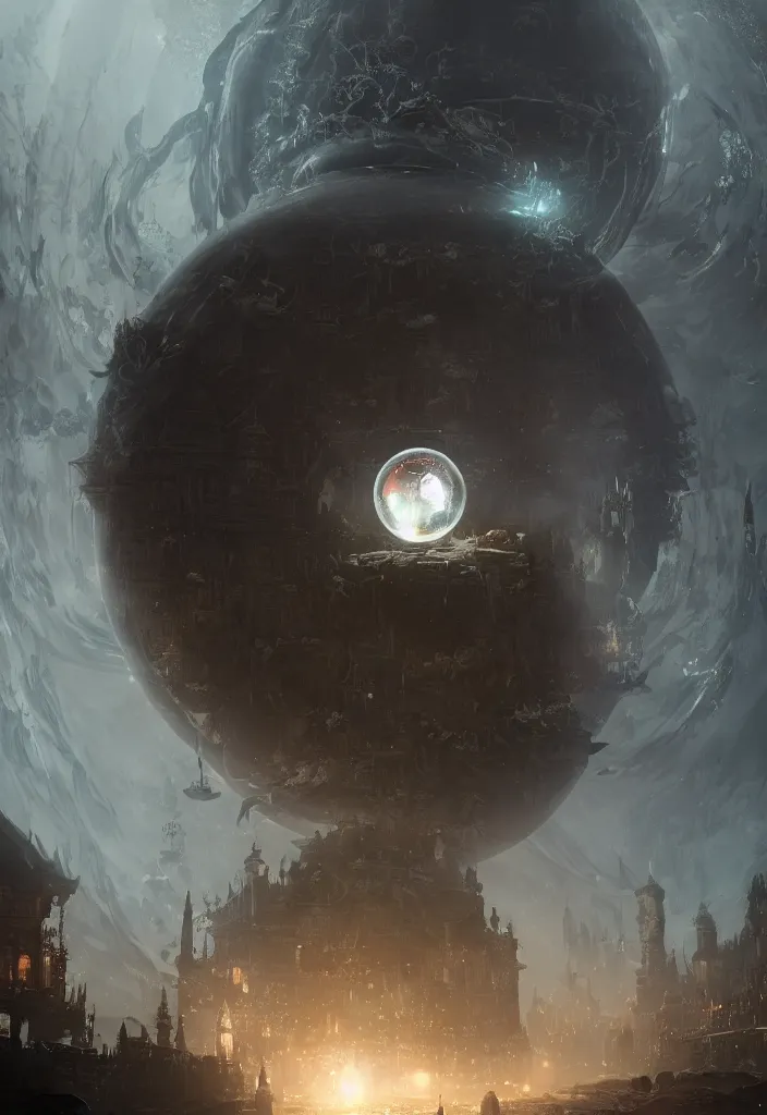 Prompt: a tiny world inside a crystal ball by greg rutkowski, sung choi, mitchell mohrhauser, maciej kuciara, johnson ting, maxim verehin, peter konig, bloodborne, 8 k photorealistic, cinematic lighting, hd, high details, dramatic, dark atmosphere, trending on artstation