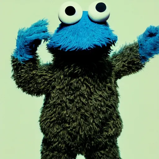 Prompt: cookie monster as joe biden. 3 5 mm. f 2. 8. award winning photograph. taken by annie leibovitz