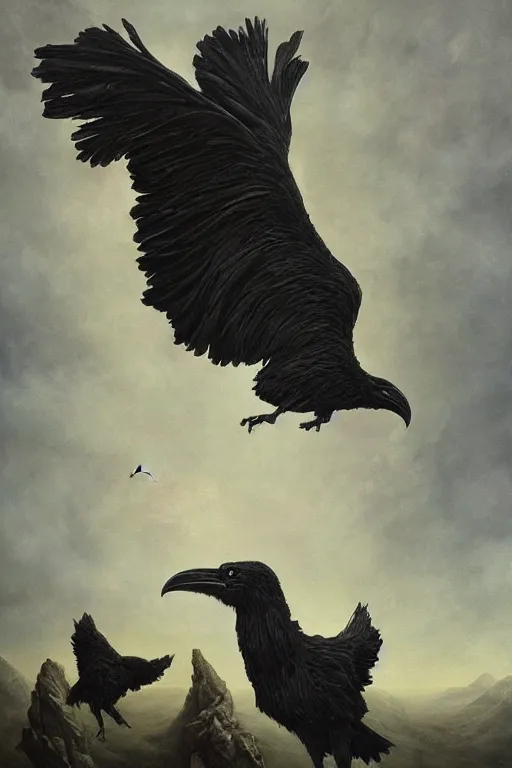 Image similar to Intricate stunning highly detailed surreal ravens by agostino arrivabene and Vladimir Kush, sculpture, ultra realistic, Horror, dramatic lighting, full moon, blood moon, thick black swirling particle smoke tornado, fire embers, trending on artstation
