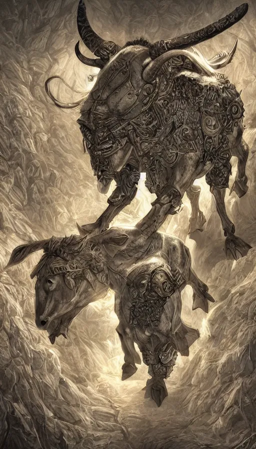 Prompt: A picture of an Minotaur in a Maze, by Ayami Kojima, studio ghibli, cinematic lighting, intricate, highly detailed, digital painting, trending on artstation, Illustration, epic scale