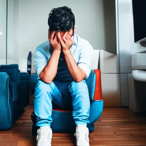 Image similar to man looking at his pants with confused look