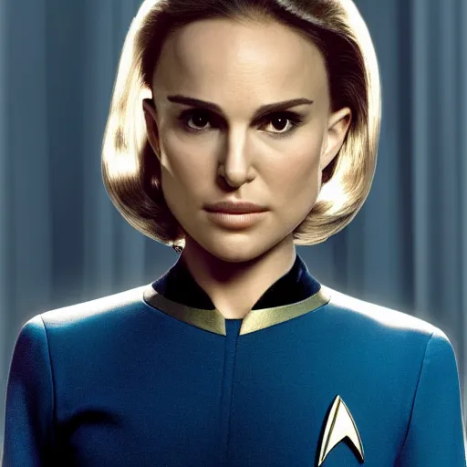 Image similar to Natalie Portman in Star Trek, (EOS 5DS R, ISO100, f/8, 1/125, 84mm, postprocessed, crisp face, facial features)