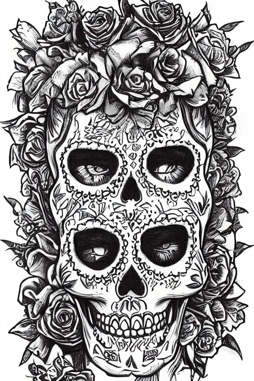 Image similar to Illustration of a sugar skull day of the dead girl, art by James Jean