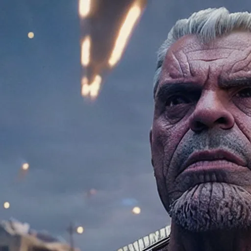 Image similar to film realistic still Eugenio Derbez as Thanos in Avengers Endgame