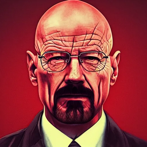 Image similar to walter white's head coming out of a red mist, epic, trending on artstation, profile pic, centered, accurate anatomy, highly detailed, digital art,