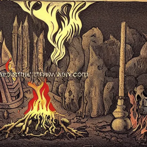 Prompt: death of the old king burning into alchemical ash